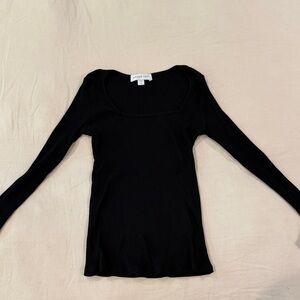 Amour Vert Black Ribbed Long Sleeve Top